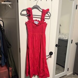 Hill House Red Ruffle Midi Dress